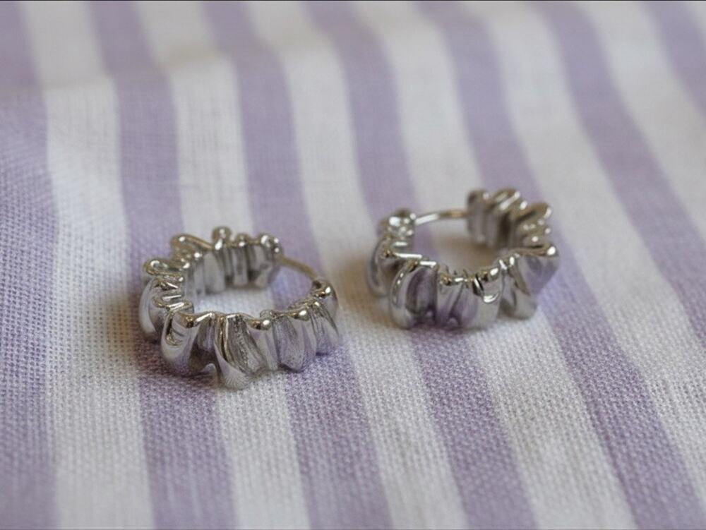 Hoop Earrings Silver Boho Anthropologie Huggie Crinkle Lava Scrunchy Ruched
